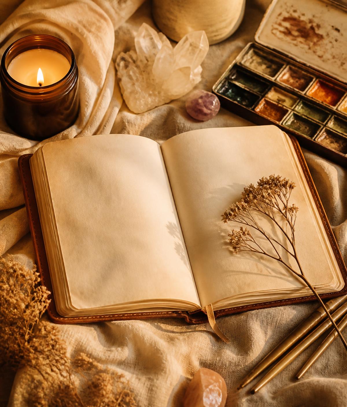 Libreta de escritura consciente y materiales de arte